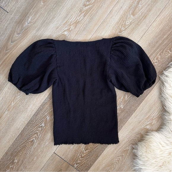 Nation LTD Bianca Smocked 80's Puff Sleeve Tee Black - Picture 9 of 9